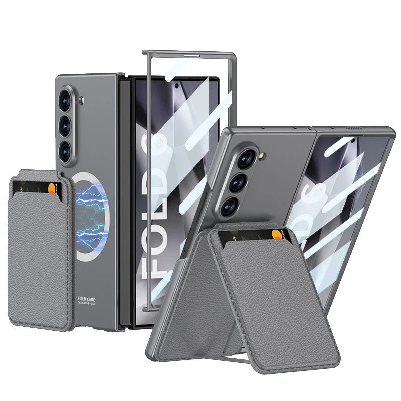 Leather Case with Magnetic Card Holder For Samsung Z Fold 6