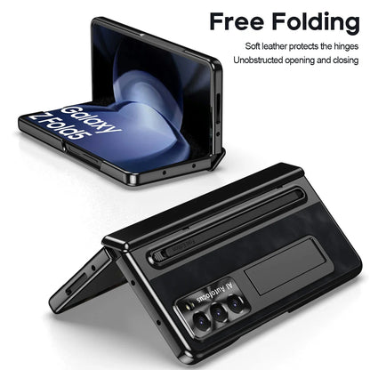 Shockproof Leather Case with Bracket & Touch Pen For Galaxy Z Fold 5