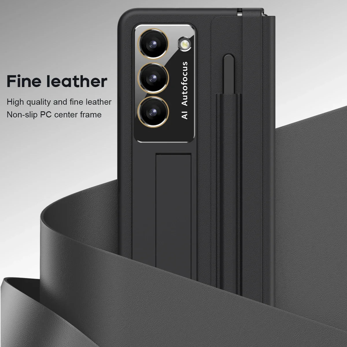 Leather Case With Touch Pen & Kickstand for Samsung Galaxy Z Fold 5
